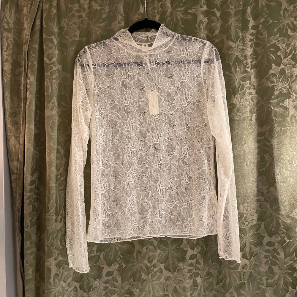 Anthropologie White Lace Top New with Tags Size Medium